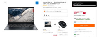 Portatil Lenovo IdeaPad 1 15ALC7 AMD Ryzen 5 5500U/8 GB/512GB SSD por 399€