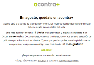Gratis 1 mes de Acontraplus servicio streaming de series y películas