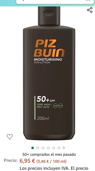 Piz Buin In Sun Loción Solar Hidratante SPF 50+, 1 unidad de 200ml por 6,95€.