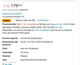Freidora COSORI de Aire 12L por solo 149,99€