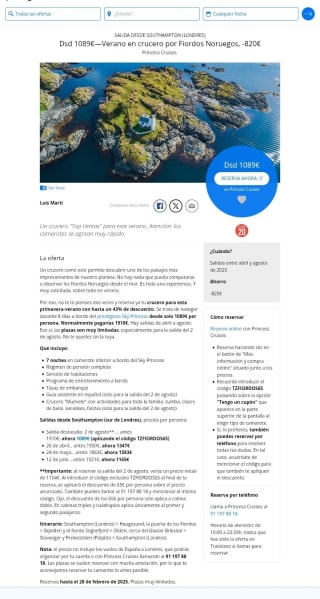 Crucero Fiordos lNoruegos desde 1089€.