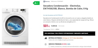 Secadora Condensación - Electrolux, EW7H5825IB, Bomba de Calor, 8 Kg por 481€