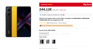 Xiaomi POCO X7 Pro 8GB/256GB + cargador por 244,12€