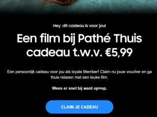 Pathe Thuis voucher t.w.v. €5,99 gratis voor Samsung Members