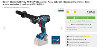 Bosch Professional GSB 18V-150 C Schroefklopboormachine - BITURBO - Zonder 18 V accu en lader voor €209,33 bij Toolstation