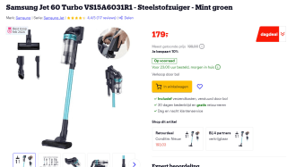 Samsung Jet 60 Turbo VS15A6031R1 - Steelstofzuiger voor €179 bij Bol.com