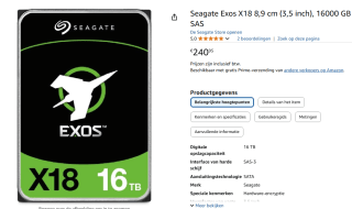 Seagate Exos X18 (SAS, Standard model), 16TB voor €240,95 bij Amazon
