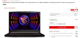Portátil Gaming MSI Thin GF63 12UC-690XES con Intel Core i5-12450H, 16GB RAM, 512 GB SSD por 650,33€