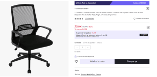 Silla De Oficina Giratoria con Soporte Lumbar, Ruedas y Tela de Malla por 35.99€ (Cuenta Nueva 23.99€)