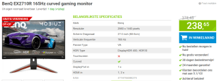 BenQ EX2710R 165Hz curved gaming monitor voor €238,65 bij Megekko