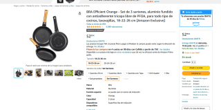 Set 3 sartenes 18-22-26 cm BRA Efficient Orange por solo 52,99€