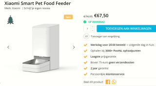 Xiaomi Mi Smart Pet Food Feeder 3.6L voor €67,50 bij Techpunt