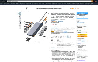 NOVOO Docking Station USB C Pantalla cuádruple Adaptador multiporta para portátil 14 en 1 Monitor Doble Doble HDMI por solo 31,19€