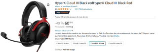 Casque filaire HyperX Cloud III - Noir/Rouge à 99,99€