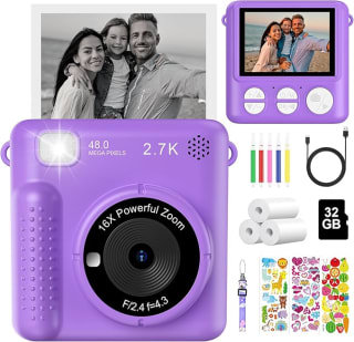 Cámara Fotos Infantil Instantánea 1080P HD con 3 rollos de papel y accesorios por 17,99€
