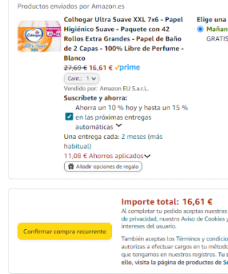 Colhogar Ultra Suave XXL 7x6 - Papel Higiénico Suave - Paquete con 42 Rollos Extra Grandes por 16,61€