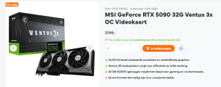MSI GeForce RTX 5090 32G Ventus 3x OC Videokaart voor €2.599 bij Uwgamespecialist