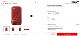 WD My Passport Portable SSD 2TB - Red voor €137,99 bij de Mediamarkt
