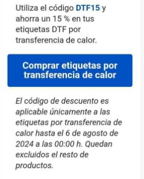 15% descuento en etiquetas DTF