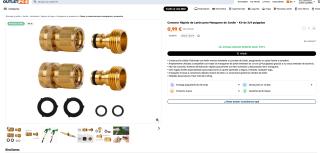 Conector Rápido de Latón para manguera de Jardín Kit de 3/4 pulgadas por solo 0,99€