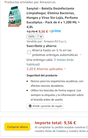 Pack 4 Sanytol Desinfectante Limpia hogar por 9,56€