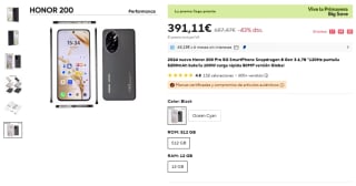 Honor 200 Pro 5G de 12GB/512GB por 391,84€