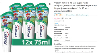 Prodent Junior 6-13 jaar Super Mario tandpasta - 12 x 75 ml voor €15,79 bij Amazon
