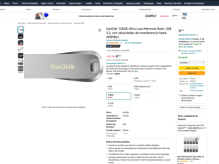 SanDisk 128GB Ultra Luxe Memoria flash USB 3.2 velocidades de transferencia hasta 400MB/s por 9,99€