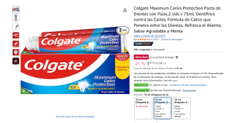 2 Pastas dientes Colgate Maximum Caries Protection 75ml por 1,91€
