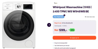 Whirlpool W8 W946WB BE vrijstaande wasmachine: 9,0 kg - 1400 toeren voor €599 bij Ibood