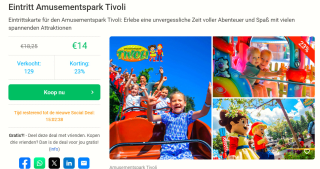Entree Ticket Amusementspark Tivoli voor €14 via Social Deal