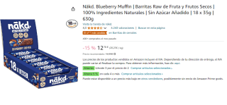 3 Cajas de Nākd. Blueberry Muffin | Barritas Raw de Fruta y Frutos Secos por 24.11€| 100% Ingredientes Naturales | Sin Azúcar Añadido | 18 x 35g | 630g por 24.11€
