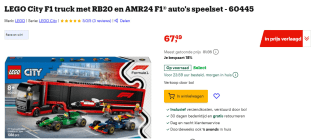 Lego City F1 truck met RB20 en AMR24 (60445) voor €67,49 bij Bol