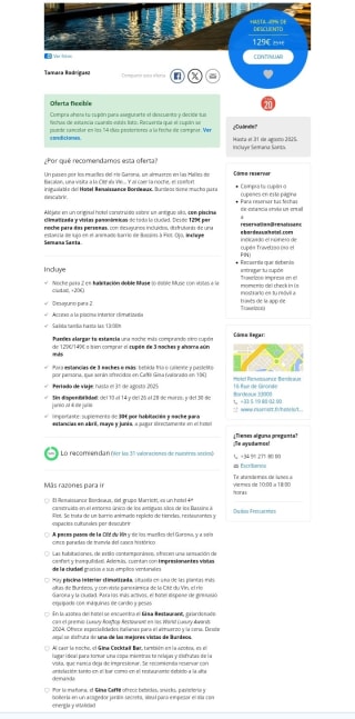 Burdeos Hotel 4* con desayuno por 129€ para 2 personas.