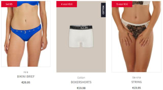 Iconic Basics sets €10, bikiniset €5, 5 slips €10, ultraman 4 voor €10 bij Sapph
