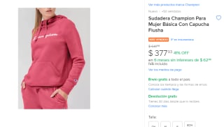 Sudadera Champion con Capucha Fiusha por $378 en Mercado Libre