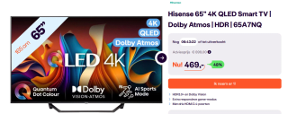 Hisense 4K QLED Smart TV voor €469 iBOOD