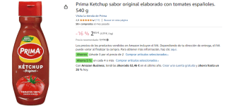 6 Botes de Prima Ketchup de 540 grs por 9.48€