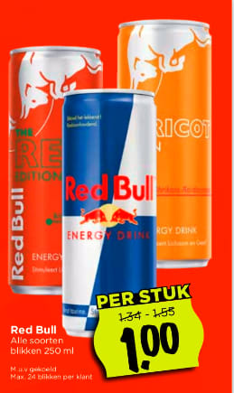 Alle smaken red bull voor €1 bij de Vomar
