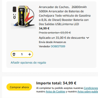 Arrancador de Coche 26800mAh 5000A todo tipos vehículos por 34,90€