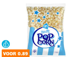 Alle smaken popcorn voor €0,89 bij de AH