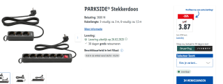 PARKSIDE Stekkerdoos 6-voudig voor €3,87 bij de Lidl