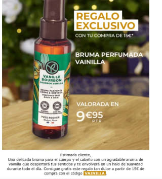 Bruma perfumada vainilla regalo por compras de +15€
