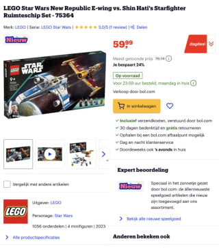 LEGO Star Wars New Republic E-wing vs. Shin Hati's Starfighter Ruimteschip Set - 75364 voor 59,99 euro