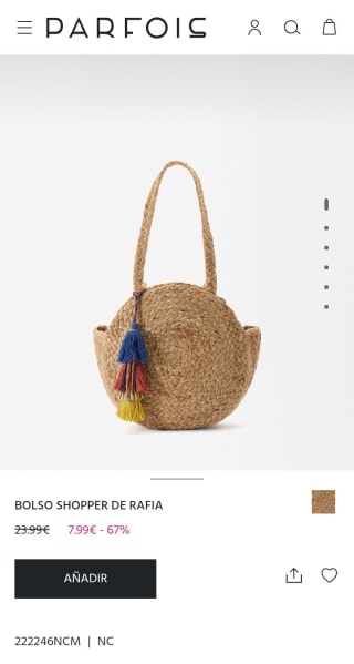 Bolso Shopper de rafia por 7,99€.