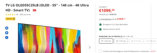 TV OLED 55 pulgadas LG OLED55C25LB por 1099€
