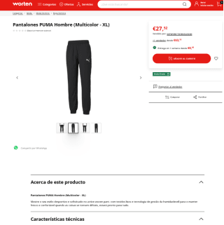 Pantalones PUMA Hombre por solo 27,52€