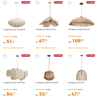15% korting op hanglampen bij Kwantum