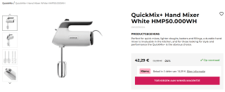 Kenwoord handmixer - QuickMix+ Hand Mixer White HMP50.000WH voor €42,29