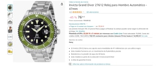 Reloj automatico Invicta Grand Diver 27612 47mm hombre por 76,94€